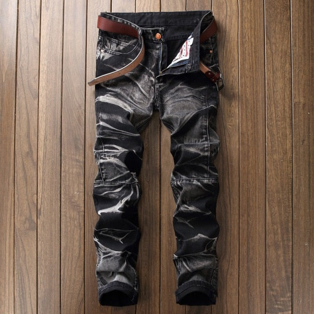 2020 High Quality Men  Casual Jeans Coated Slim Straight Pleated Biker Jeans Pants Male Denim Casual Pants Plus Size 42 aidase-shop