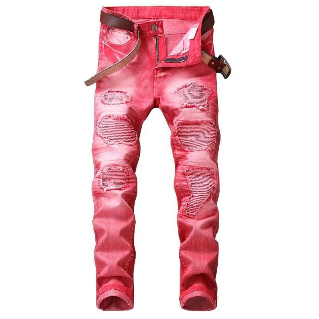 2020 High Quality Men  Casual Jeans Coated Slim Straight Pleated Biker Jeans Pants Male Denim Casual Pants Plus Size 42 aidase-shop