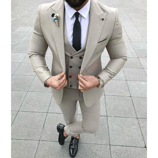 Aidase Fashion Lattice Men's Suit Slim Fit Prom Wedding Suits for Men Groom Tuxedo Jacket Pants Set Custom White Casual Men Blazer aidase-shop