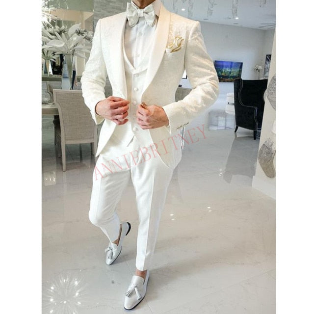 Aidase Fashion Lattice Men's Suit Slim Fit Prom Wedding Suits for Men Groom Tuxedo Jacket Pants Set Custom White Casual Men Blazer aidase-shop