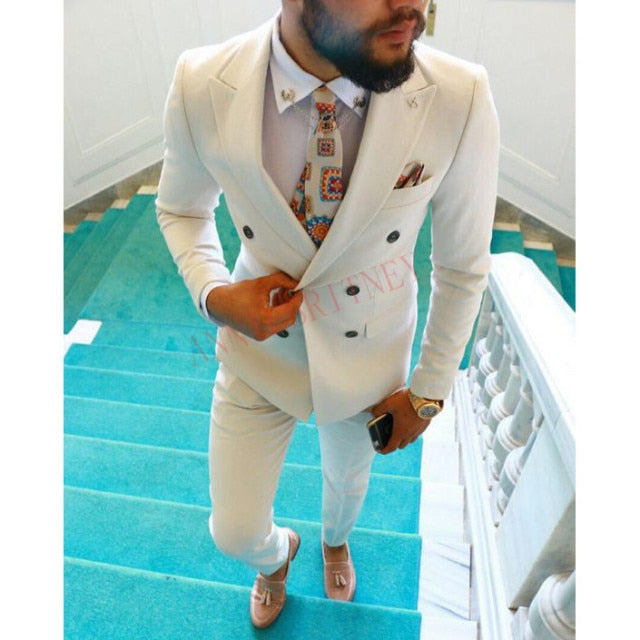 Aidase Fashion Lattice Men's Suit Slim Fit Prom Wedding Suits for Men Groom Tuxedo Jacket Pants Set Custom White Casual Men Blazer aidase-shop