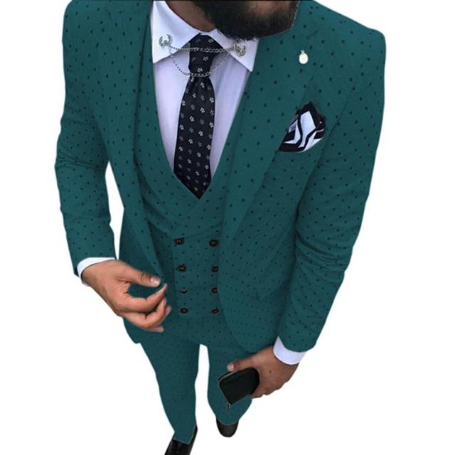 Aidase Mens suits Wave point Three Pieces Men Dress Suits Casual Commuter office business suits For Wedding(Blazer+Vest+Pants) aidase-shop