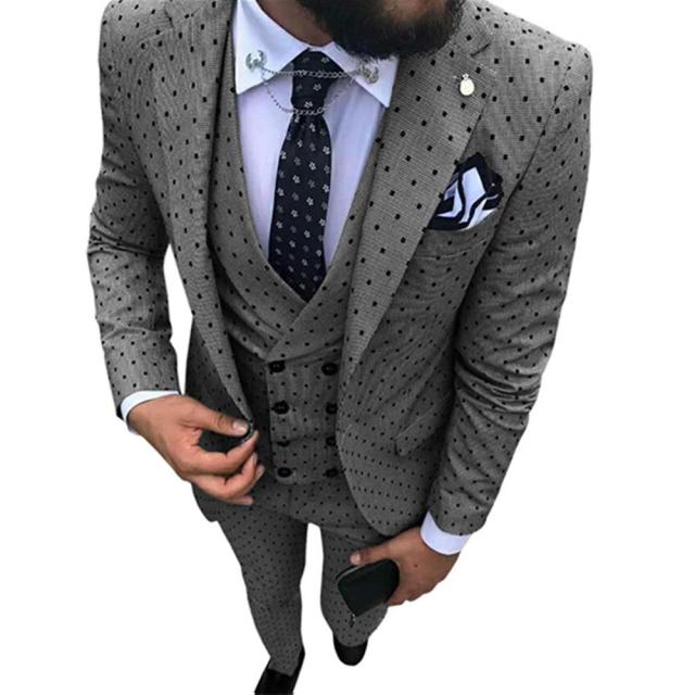 Aidase Mens suits Wave point Three Pieces Men Dress Suits Casual Commuter office business suits For Wedding(Blazer+Vest+Pants) aidase-shop