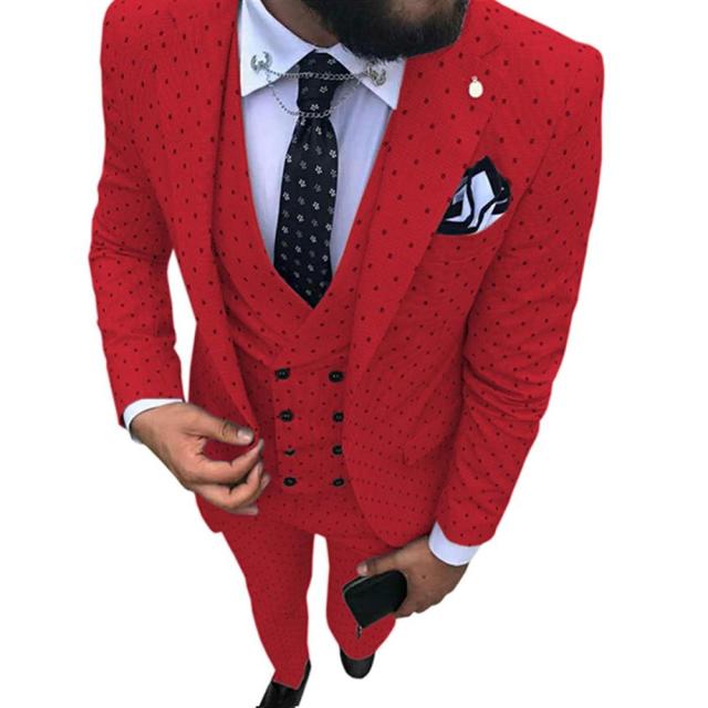 Aidase Mens suits Wave point Three Pieces Men Dress Suits Casual Commuter office business suits For Wedding(Blazer+Vest+Pants) aidase-shop