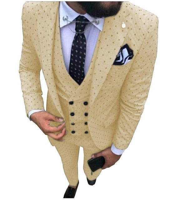 Aidase Mens suits Wave point Three Pieces Men Dress Suits Casual Commuter office business suits For Wedding(Blazer+Vest+Pants) aidase-shop