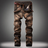 Aidase High Quality Men Casual Ripped Jeans Washed Straight Slim Pleated Motorcycle Biker Jeans Pants Male Denim Trousers Plus Size 42 aidase-shop