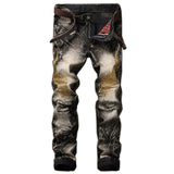 Aidase High Quality Men Casual Ripped Jeans Washed Straight Slim Pleated Motorcycle Biker Jeans Pants Male Denim Trousers Plus Size 42 aidase-shop