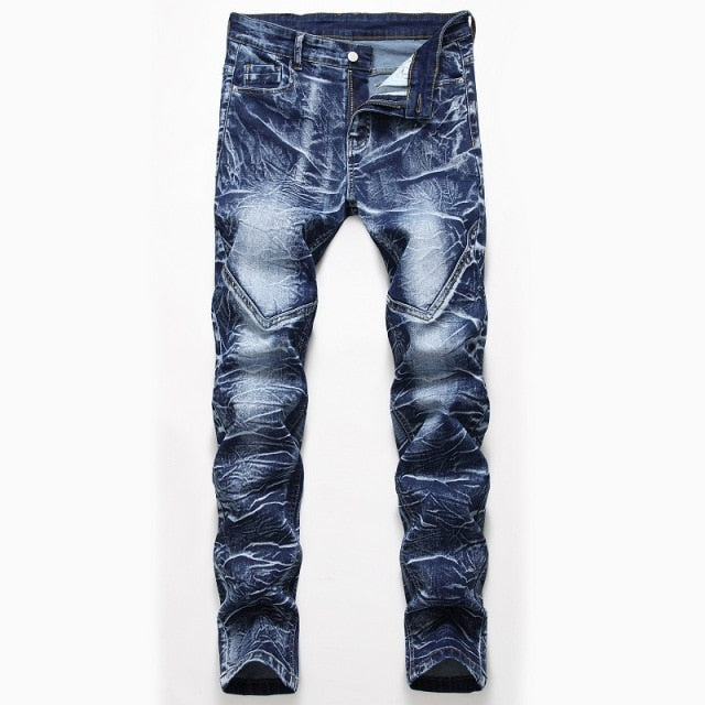 Aidase High Quality Men Casual Ripped Jeans Washed Straight Slim Pleated Motorcycle Biker Jeans Pants Male Denim Trousers Plus Size 42 aidase-shop