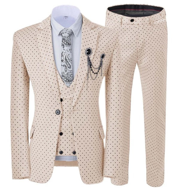 Aidase Mens suits Wave point Three Pieces Men Dress Suits Casual Commuter office business suits For Wedding(Blazer+Vest+Pants) aidase-shop
