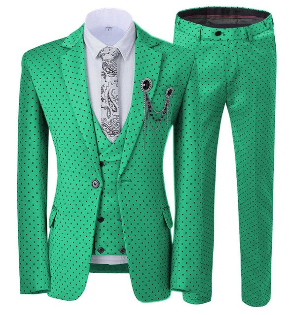 Aidase Mens suits Wave point Three Pieces Men Dress Suits Casual Commuter office business suits For Wedding(Blazer+Vest+Pants) aidase-shop