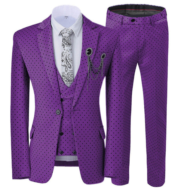 Aidase Mens suits Wave point Three Pieces Men Dress Suits Casual Commuter office business suits For Wedding(Blazer+Vest+Pants) aidase-shop
