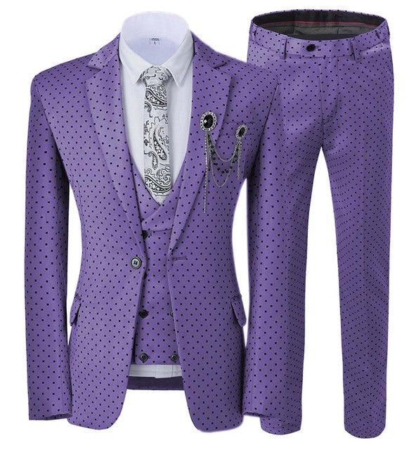 Aidase Mens suits Wave point Three Pieces Men Dress Suits Casual Commuter office business suits For Wedding(Blazer+Vest+Pants) aidase-shop