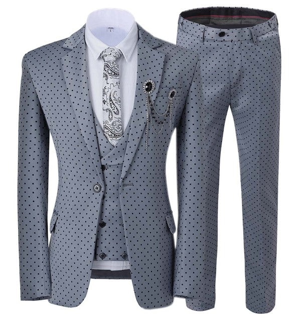 Aidase Mens suits Wave point Three Pieces Men Dress Suits Casual Commuter office business suits For Wedding(Blazer+Vest+Pants) aidase-shop