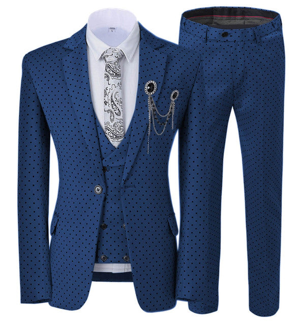 Aidase Mens suits Wave point Three Pieces Men Dress Suits Casual Commuter office business suits For Wedding(Blazer+Vest+Pants) aidase-shop