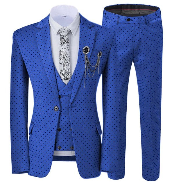 Aidase Mens suits Wave point Three Pieces Men Dress Suits Casual Commuter office business suits For Wedding(Blazer+Vest+Pants) aidase-shop