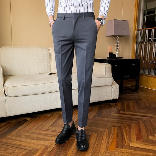 2021 New Business Dress Pants Men Solid Color Office Social Formal Suit Pants Casual Streetwear Wedding Trousers Pantalon Homme aidase-shop