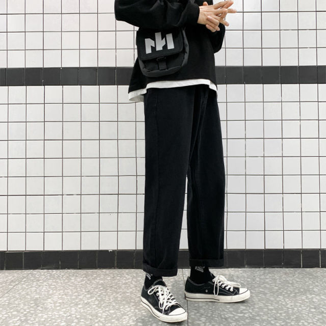 Neploha Korean Solid Color Men's Straight Denim Pants 2020 Harajuku Man Streetwear Loose Casual Jeans Trousers Man Clothing aidase-shop