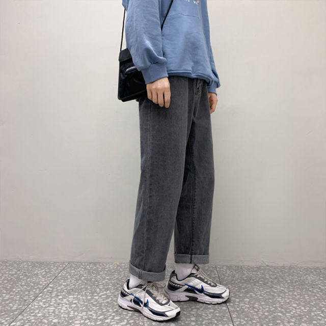 Neploha Korean Solid Color Men's Straight Denim Pants 2020 Harajuku Man Streetwear Loose Casual Jeans Trousers Man Clothing aidase-shop