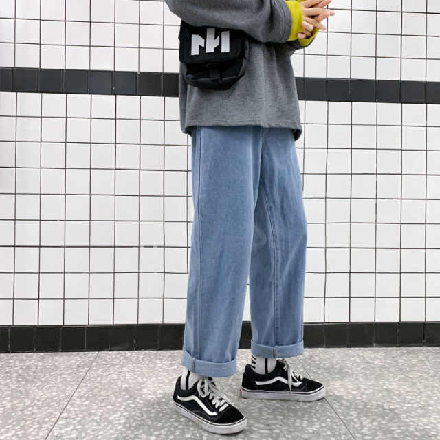 Neploha Korean Solid Color Men's Straight Denim Pants 2020 Harajuku Man Streetwear Loose Casual Jeans Trousers Man Clothing aidase-shop