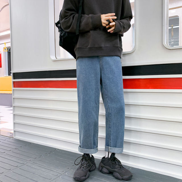 Neploha Korean Solid Color Men's Straight Denim Pants 2020 Harajuku Man Streetwear Loose Casual Jeans Trousers Man Clothing aidase-shop