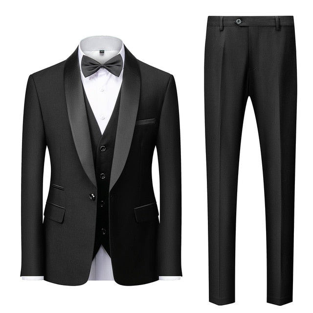 Aidase Men Mariage Color Block Collar Suits Jacket Trousers Waistcoat Male Business Casual Wedding Blazers Coat Vest Pants 3 Pieces Set aidase-shop