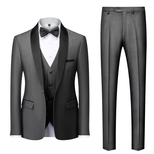 Aidase Men Mariage Color Block Collar Suits Jacket Trousers Waistcoat Male Business Casual Wedding Blazers Coat Vest Pants 3 Pieces Set aidase-shop