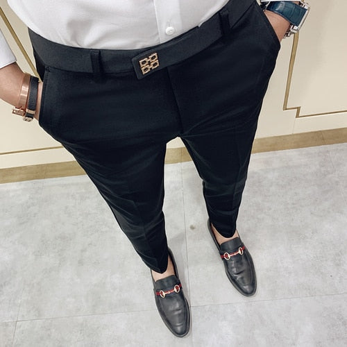 Aidase Spring 2021 Men Pants Korean Slim Fit Men Casual Ankle Length Pants Streetwear Men High Quality Black Gray Dress Suit Pant Man aidase-shop