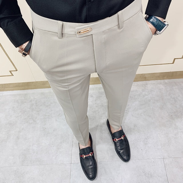 Aidase Spring 2021 Men Pants Korean Slim Fit Men Casual Ankle Length Pants Streetwear Men High Quality Black Gray Dress Suit Pant Man aidase-shop