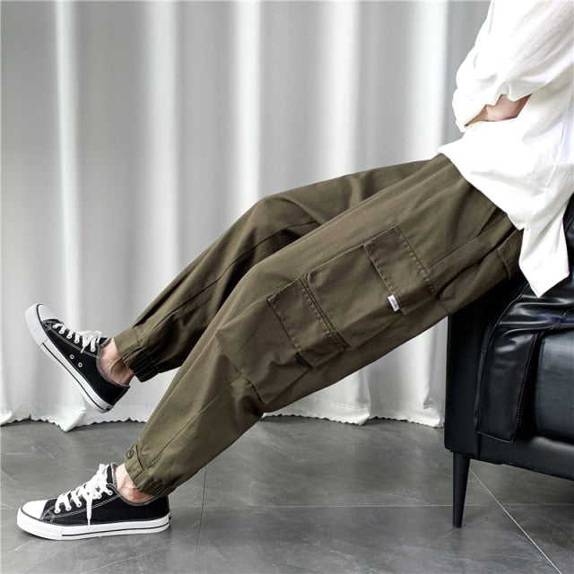Ribbons Harem Joggers Men Cargo Pants Streetwear 2021 Hip Hop Casual Pockets Track Pants Male Harajuku Fashion Trousers aidase-shop