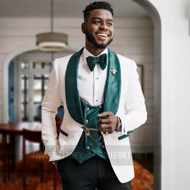 Aidase Fashion Lattice Men's Suit Slim Fit Prom Wedding Suits for Men Groom Tuxedo Jacket Pants Set Custom White Casual Men Blazer aidase-shop