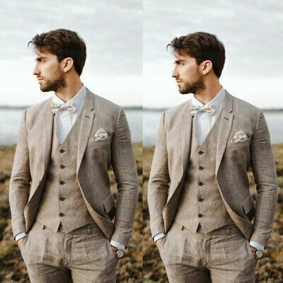 Aidase 2021 Men Suit Linen Beige For Beach Wedding Casual Man Blazer Custom Groom Tuxedo Jacket Pants Set Mens Suits 3 Pieces aidase-shop