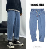 Aidase Spring And Autumn Elastic Waist Jeans Men's Loose All-Match Straight Pants Large Size Casual Falling Wide Leg 9-Point PantS 2021 aidase-shop