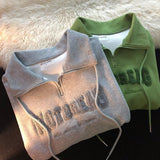 AIDASE  -  American Vintage Women Loose Pullovers Preppy Style Turn Down Collar Half Zipper Sweatshirts Female Casual Sport Top aidase-shop