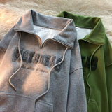 AIDASE  -  American Vintage Women Loose Pullovers Preppy Style Turn Down Collar Half Zipper Sweatshirts Female Casual Sport Top aidase-shop