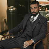 Aidase Gray Wool Tweed Winter Suit for Men Herringbone Slim Fit Formal Groom Tuxedo 3 Piece Wedding Male Suits (Jacket+Vest+Pants) aidase-shop