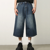 AIDASE  -  Men's Jeans American Style Vintage Loose Fit Wide Leg Straight Leg Denim Shorts Fashion Design Summer Y2k Gothic Washed Shorts