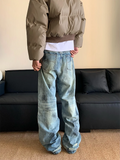 AIDASE  -  Splash Ink Jeans Men 2025 Baggy Wide Leg Jeans American High Street Washed Stretch Soft Straight Denim Cargo Pants Trousers Male aidase-shop