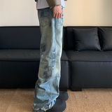 AIDASE  -  Splash Ink Jeans Men 2025 Baggy Wide Leg Jeans American High Street Washed Stretch Soft Straight Denim Cargo Pants Trousers Male aidase-shop