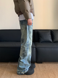 AIDASE  -  Splash Ink Jeans Men 2025 Baggy Wide Leg Jeans American High Street Washed Stretch Soft Straight Denim Cargo Pants Trousers Male aidase-shop