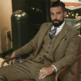 Aidase Gray Wool Tweed Winter Suit for Men Herringbone Slim Fit Formal Groom Tuxedo 3 Piece Wedding Male Suits (Jacket+Vest+Pants) aidase-shop