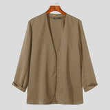 AIDASE  -  2025 Men Shirt Solid Color V Neck Open Stitch Long Sleeve Casual Men Clothing Streetwear Fashion Leisure Outerwear S-5XL aidase-shop