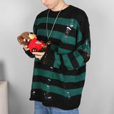 AIDASE  -  Black Stripe Sweaters Destroyed Ripped Sweater Men Pullover Hole Knit Jumpers Men Oversized Sweatshirt Harajuku Long Sleeve Tops aidase-shop