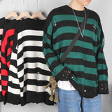 AIDASE  -  Black Stripe Sweaters Destroyed Ripped Sweater Men Pullover Hole Knit Jumpers Men Oversized Sweatshirt Harajuku Long Sleeve Tops aidase-shop