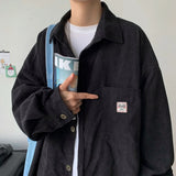 Men's Corduroy Long Sleeve Shirts Autumn Korean Shirt Unisex Fashion Casual Oversize Shirt Printed Clothing aidase-shop