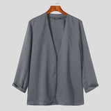 AIDASE  -  2025 Men Shirt Solid Color V Neck Open Stitch Long Sleeve Casual Men Clothing Streetwear Fashion Leisure Outerwear S-5XL aidase-shop