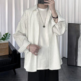 Striped Shirt Jacket Men Women Hong Kong Style Japanese Casual Oversize Trend Black Unisex Gothic Long-Sleeved Shirt Autumn Tops aidase-shop