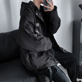 Aidase Tactical Hip Hop Cargo Techwear Jackets Coats Streetwear Cardigan Casual Bomber Outerwear Hooded Letter Multi-pocket for Men
