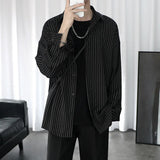 Striped Shirt Jacket Men Women Hong Kong Style Japanese Casual Oversize Trend Black Unisex Gothic Long-Sleeved Shirt Autumn Tops aidase-shop