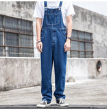 AIDASE  -  Men's Plus Size Denim Bib Overalls Classic Big Pocket Cargo Jeans Loose Working Coveralls Suspenders Jumpsuits Dark Light Blue aidase-shop