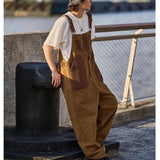 Aidase   Men's New Japanese Retro Overalls Brown Color Casual Pants Couple Pants Loose Straight Trousers Salopettes Romper Jumpsuit aidase-shop
